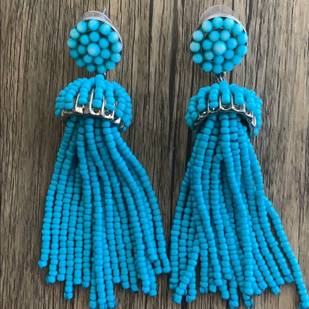 Turquoise beaded tassel earrings